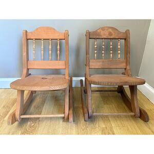 (2) 17.5" Tall Pine Folding Rocking Chairs
